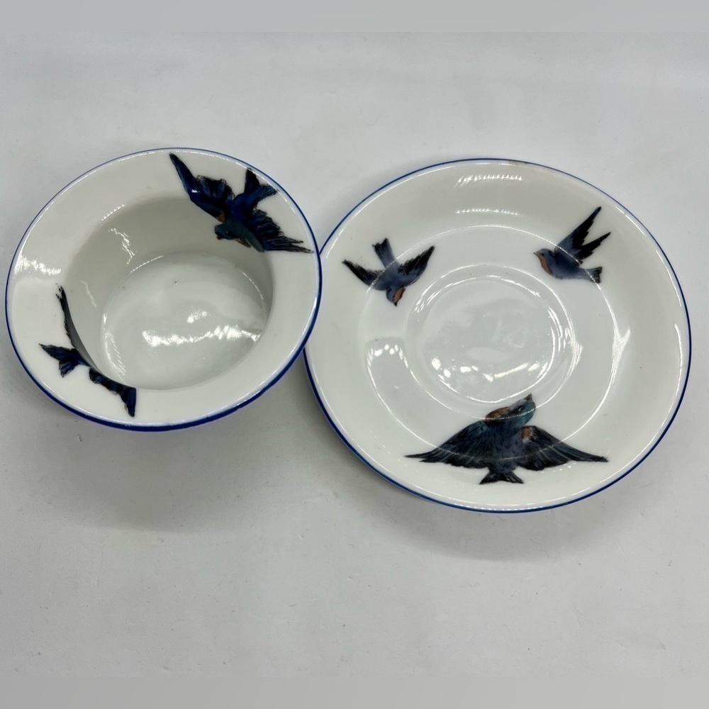 Blue Bird Saucer and Finger Bowl by VICTORIA (AUSTRIA)